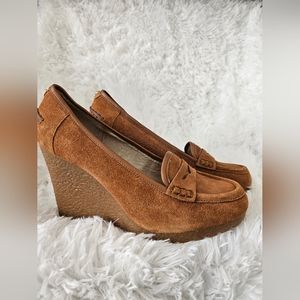 Michael Kors Rory Platform Wedge Loafer Walnut Suede Leather